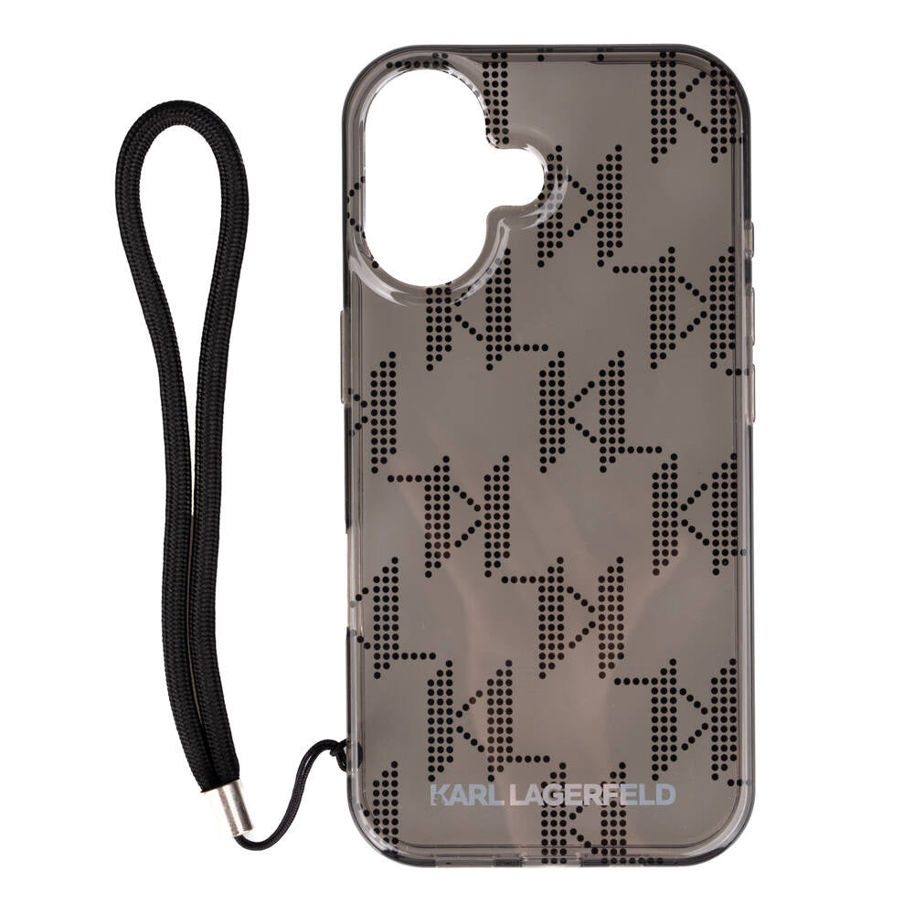 Karl Lagerfeld iPhone 16 Orjinal Lisanslı KL Desenli Saydam Bilek Askı İpli Klasik Logolu Kılıf