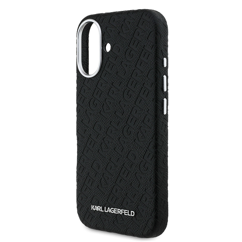 Karl Lagerfeld iPhone 16 Orjinal Lisanslı PU Deri Damgalı Metal Yazı Logolu Telefon Kılıfı