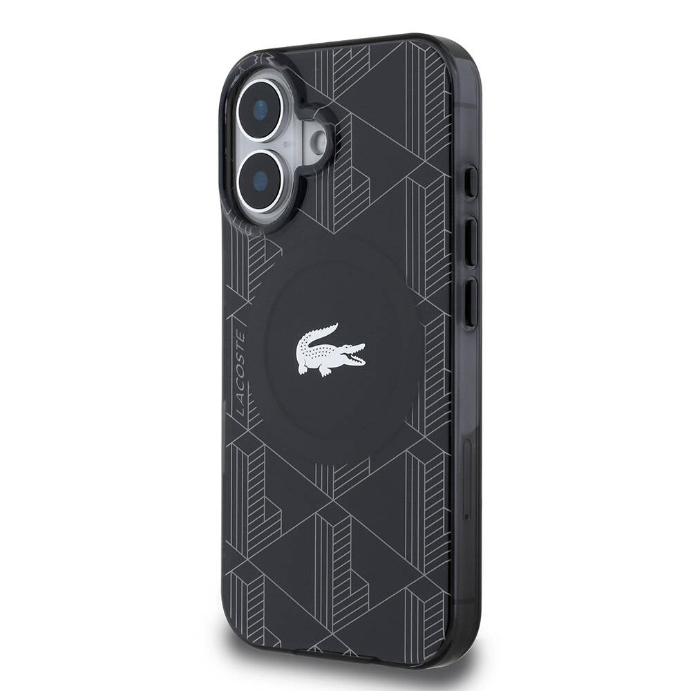 Lacoste iPhone 16 Orjinal Lisanslı M-safe Şarj Özellikli IML Baskılı Gümüş Timsah Logolu Monogram Kılıf