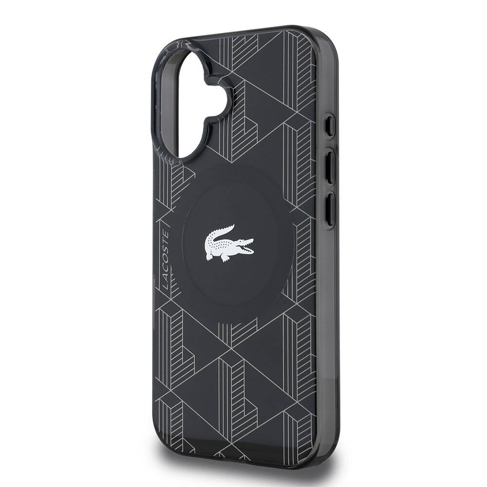 Lacoste iPhone 16 Orjinal Lisanslı M-safe Şarj Özellikli IML Baskılı Gümüş Timsah Logolu Monogram Kılıf