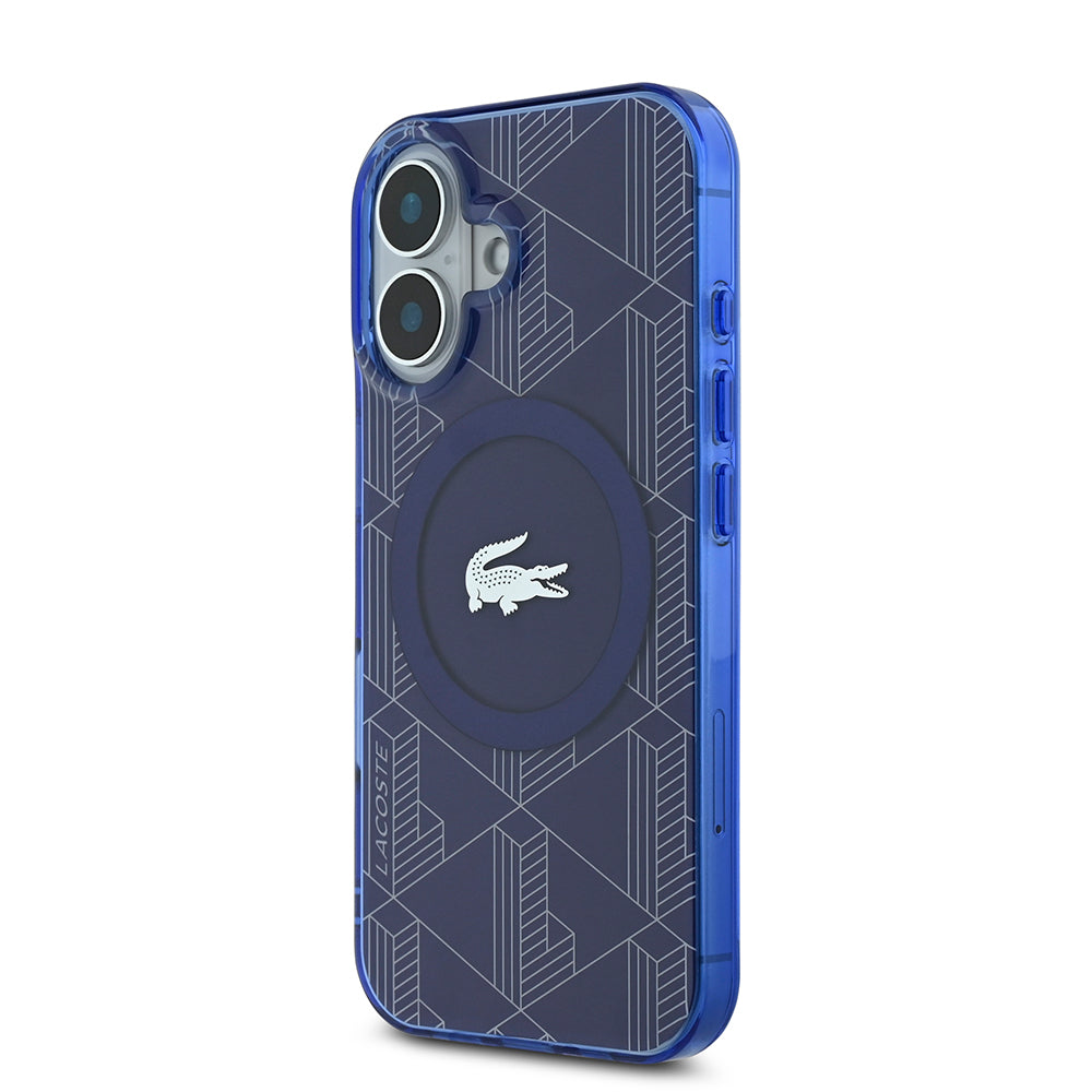 Lacoste iPhone 16 Orjinal Lisanslı M-safe Şarj Özellikli IML Baskılı Gümüş Timsah Logolu Monogram Kılıf