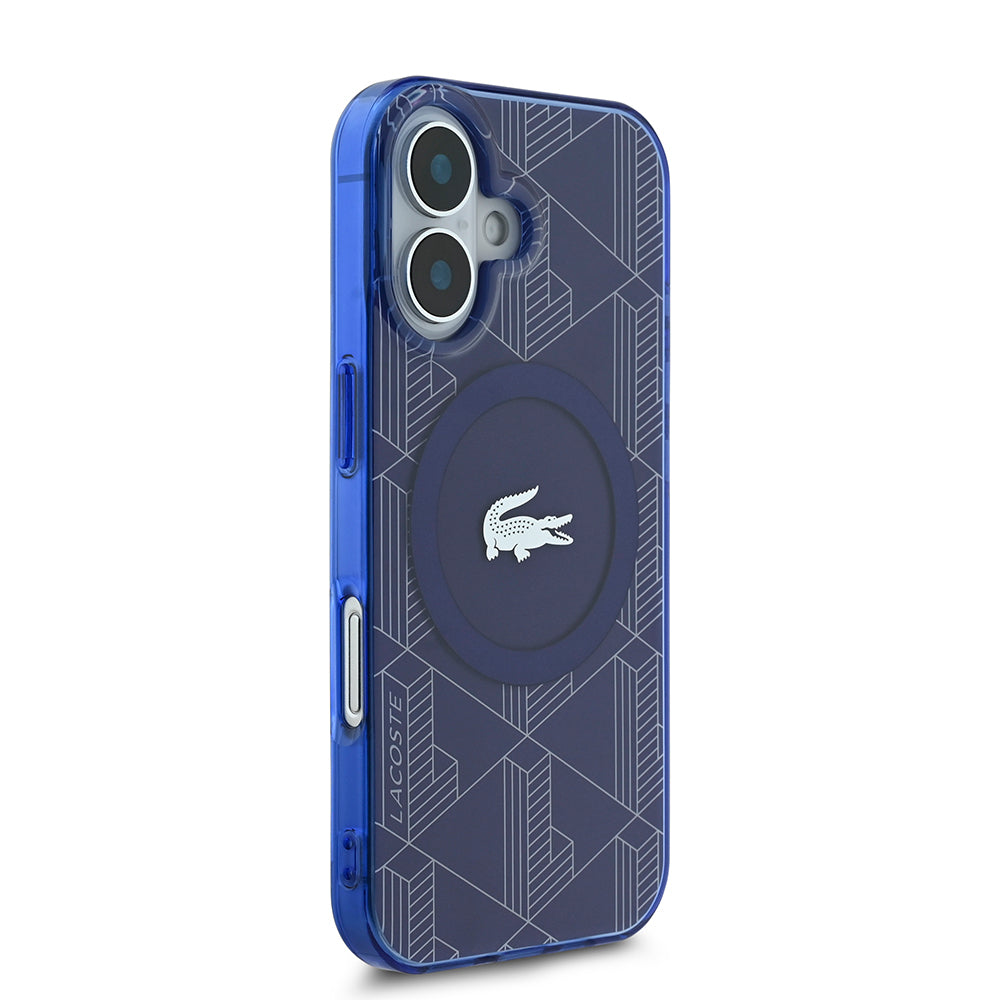 Lacoste iPhone 16 Orjinal Lisanslı M-safe Şarj Özellikli IML Baskılı Gümüş Timsah Logolu Monogram Kılıf