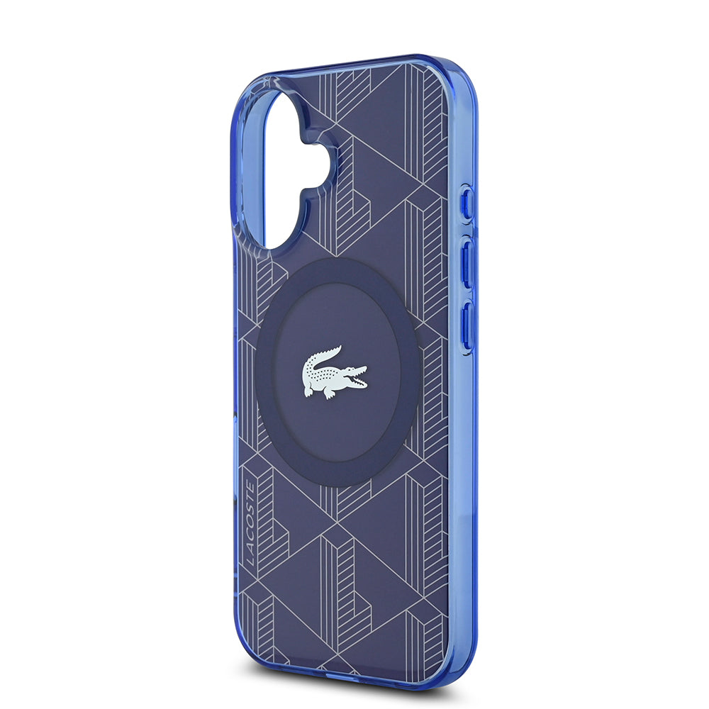 Lacoste iPhone 16 Orjinal Lisanslı M-safe Şarj Özellikli IML Baskılı Gümüş Timsah Logolu Monogram Kılıf