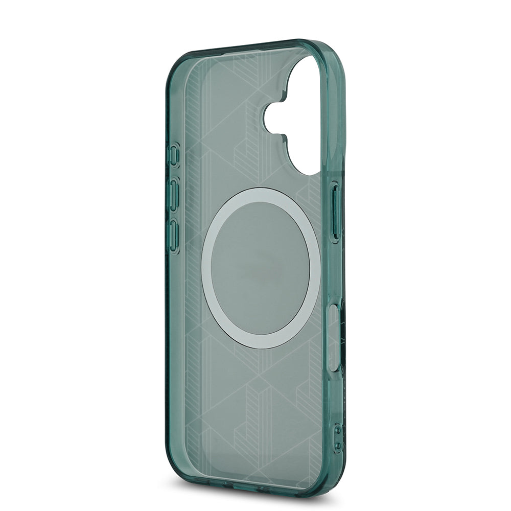 Lacoste iPhone 16 Orjinal Lisanslı M-safe Şarj Özellikli IML Baskılı Gümüş Timsah Logolu Monogram Kılıf