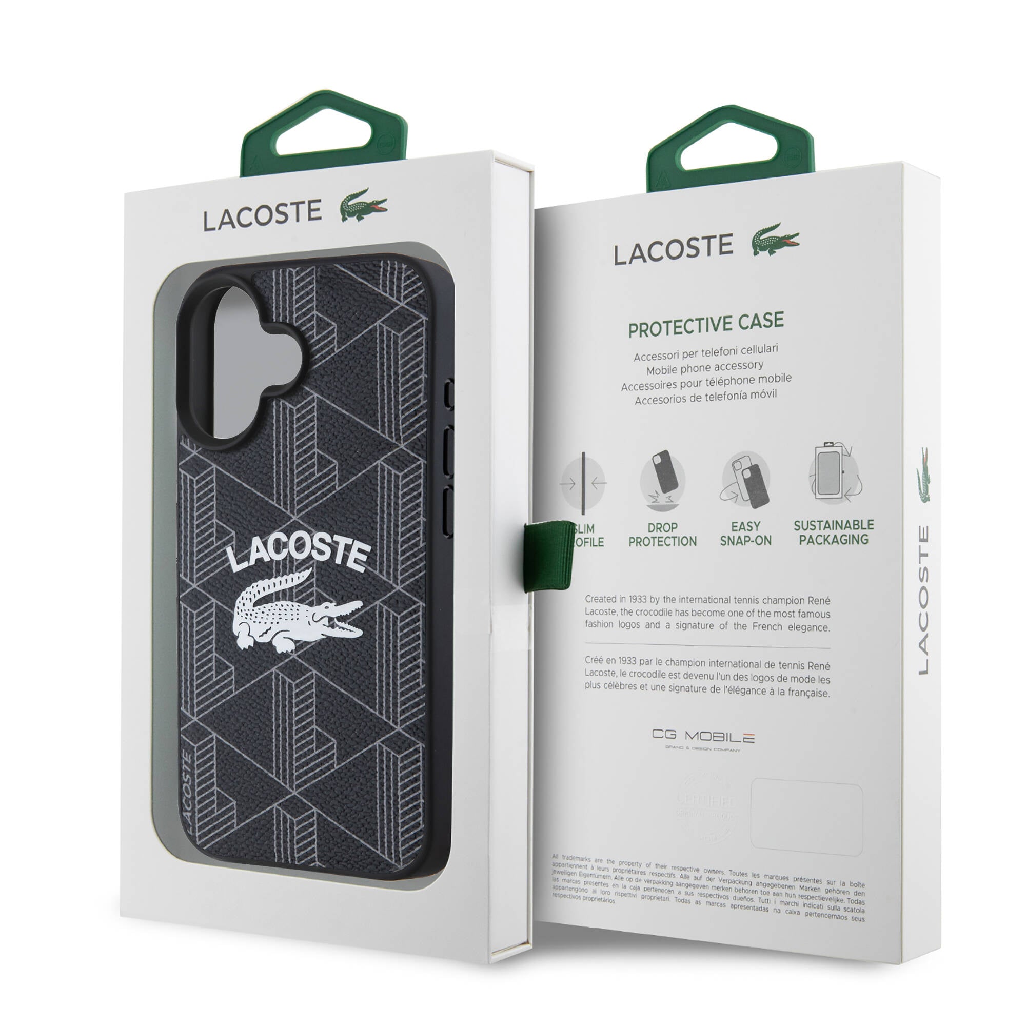 Lacoste iPhone 16 Orjinal Lisanslı Magsafe Şarj Özellikli Mono Vintage Logo Telefon Kılıfı