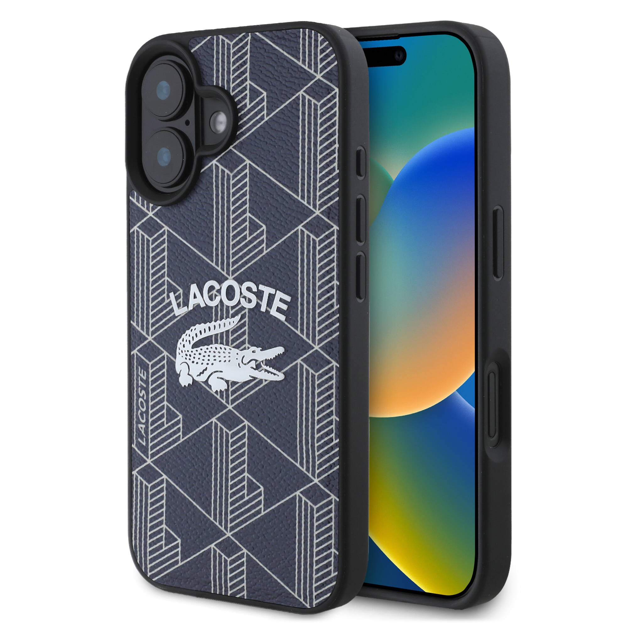 Lacoste iPhone 16 Orjinal Lisanslı Magsafe Şarj Özellikli Mono Vintage Logo Telefon Kılıfı