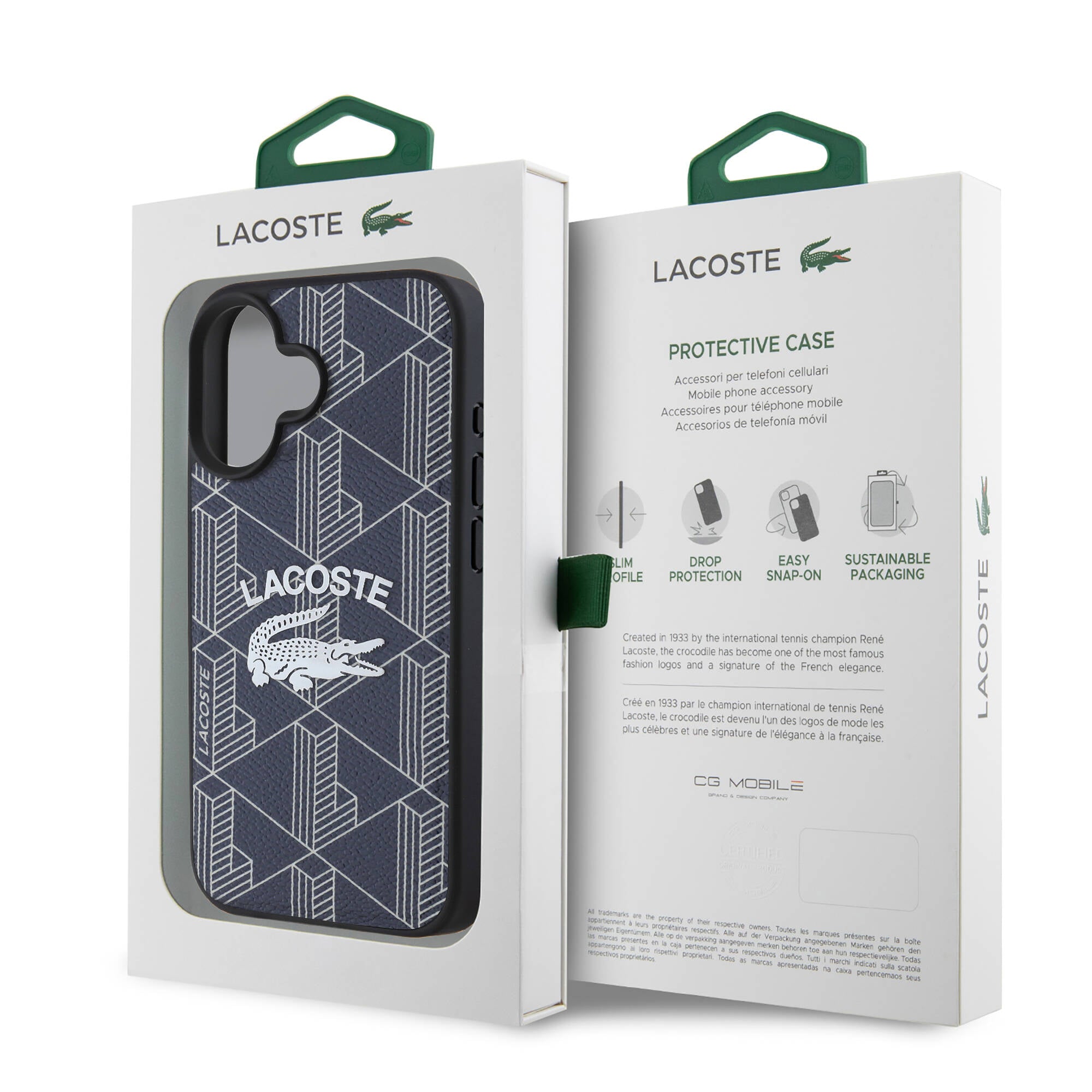 Lacoste iPhone 16 Orjinal Lisanslı Magsafe Şarj Özellikli Mono Vintage Logo Telefon Kılıfı