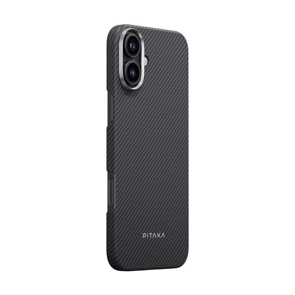 Pitaka Ultra-Slim Classic Serisi iPhone 16 M-safe Şarj Özellikli 600D Aramid Fiber Black-Grey Twill Kılıf