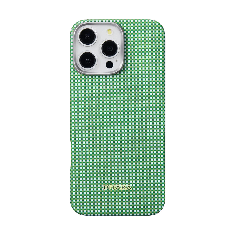 Pitaka Ultra-Slim Classic Serisi iPhone 16 Pro M-safe Şarj Özellikli Aramid Fiber Forest Green Kılıf