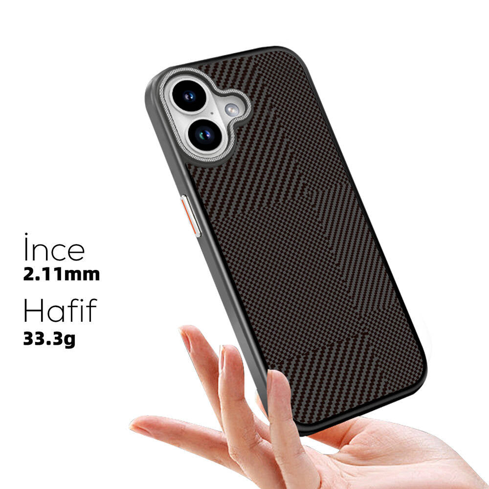Mutural Montage iPhone 16 M-safe Şarj Özellikli Karbon Fiber Desenli Kılıf