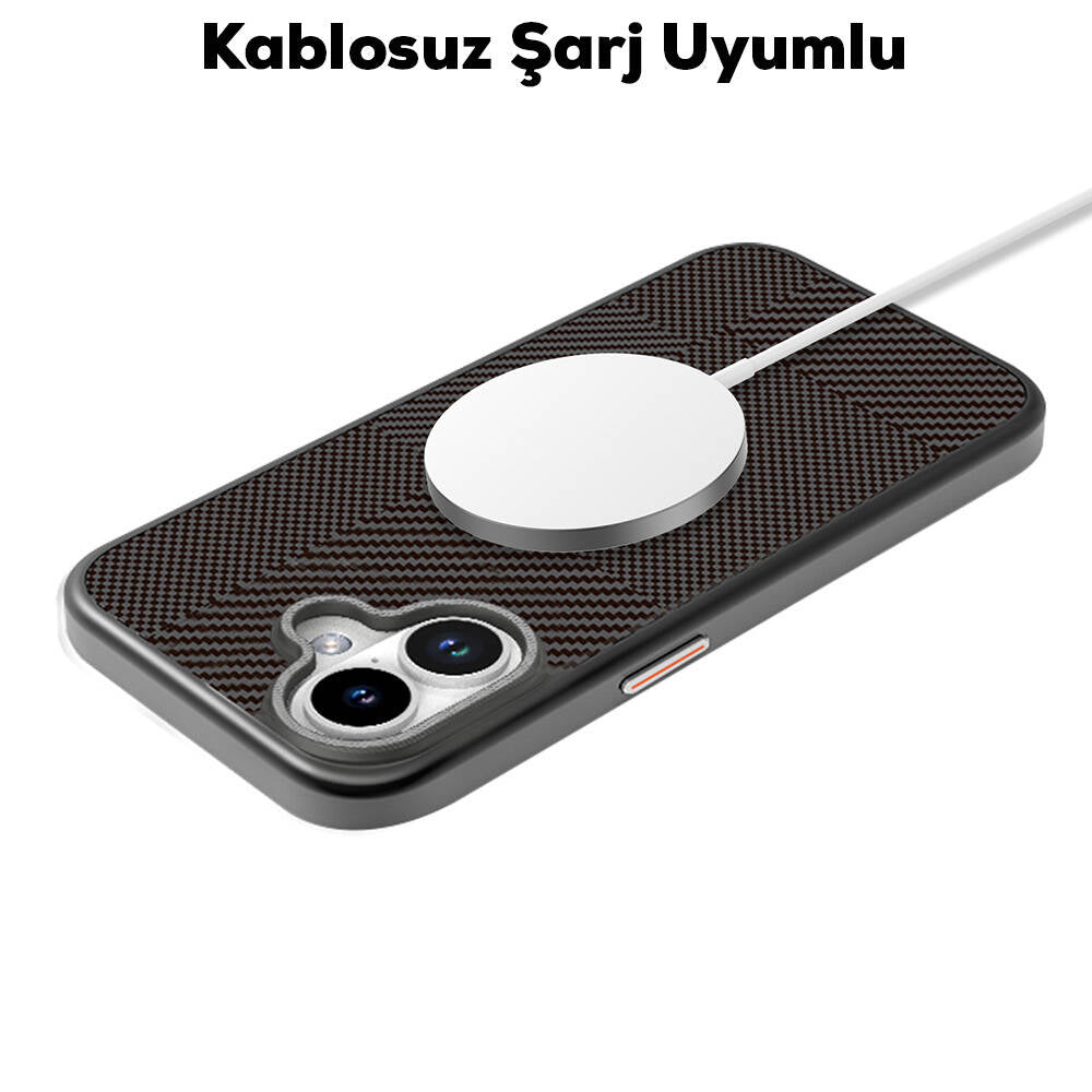 Mutural Montage iPhone 16 M-safe Şarj Özellikli Karbon Fiber Desenli Kılıf