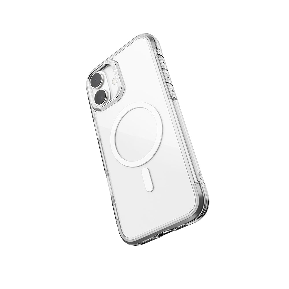 Raptic Air Serisi iPhone 16 Kılıf M-safe Şarj Özellikli Airbag Tasarımlı Metal Köşelikli Şeffaf Kılıf