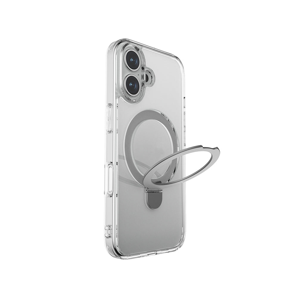 Raptic Air Stand Serisi iPhone 16 Kılıf M-safe Şarj Özellikli Buzlu Transparan Tasarımlı Standlı Kılıf