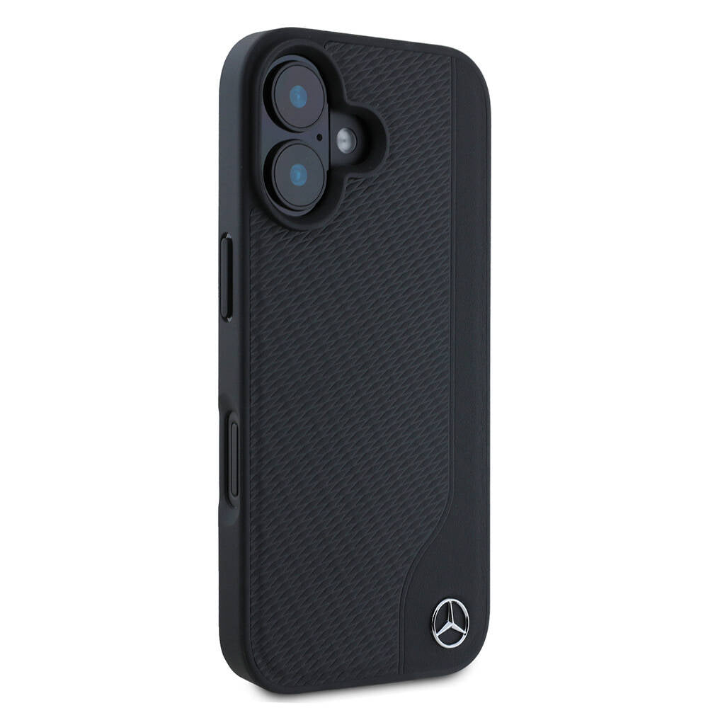 Mercedes Benz iPhone 16 Orjinal Lisanslı M-safe Şarj Özellikli 3D Metal Logolu Wood Imitation Deri Kılıf