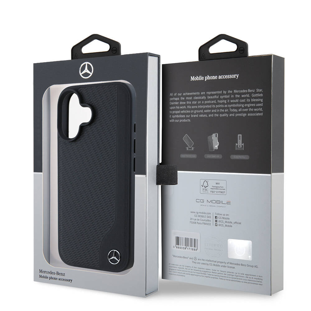 Mercedes Benz iPhone 16 Orjinal Lisanslı M-safe Şarj Özellikli 3D Metal Logolu Wood Imitation Deri Kılıf