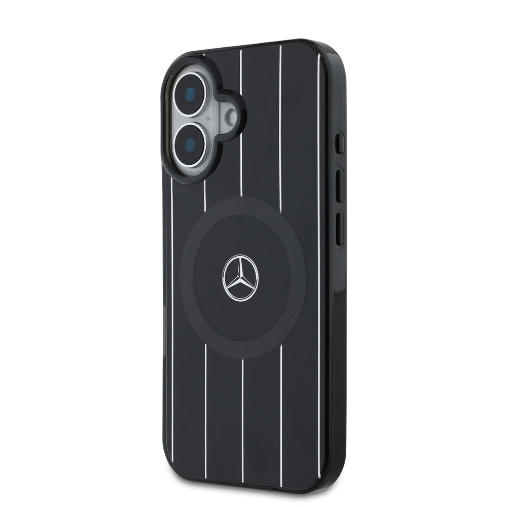 Mercedes Benz iPhone 16 Orjinal Lisanslı M-safe Şarj Özellikli Çift Katmanlı Paralel Çizgi Desenli Kılıf