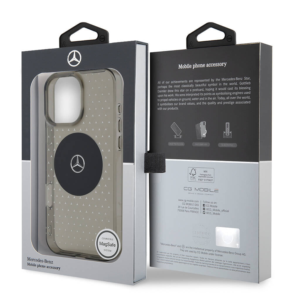 Mercedes Benz iPhone 16 Pro Max Orjinal Lisanslı M-safe Şarj Özellikli Yıldız Desenli Transparan Kılıf