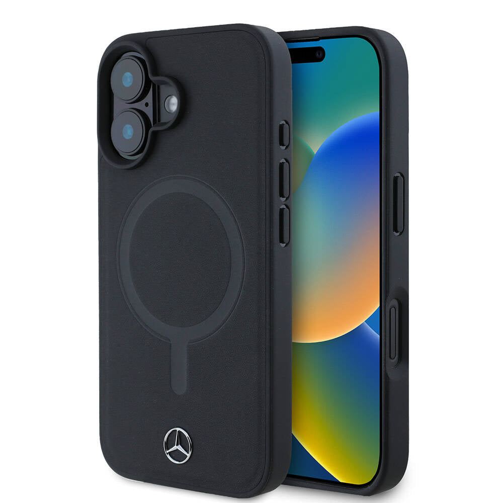 Mercedes Benz iPhone 16 Orjinal Lisanslı M-safe Şarj Özellikli Metal Yıldız Logolu Sade Pürüzsüz Deri Kılıf