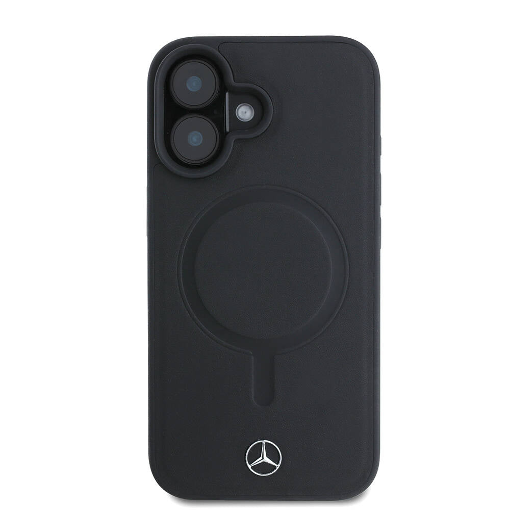Mercedes Benz iPhone 16 Orjinal Lisanslı M-safe Şarj Özellikli Metal Yıldız Logolu Sade Pürüzsüz Deri Kılıf