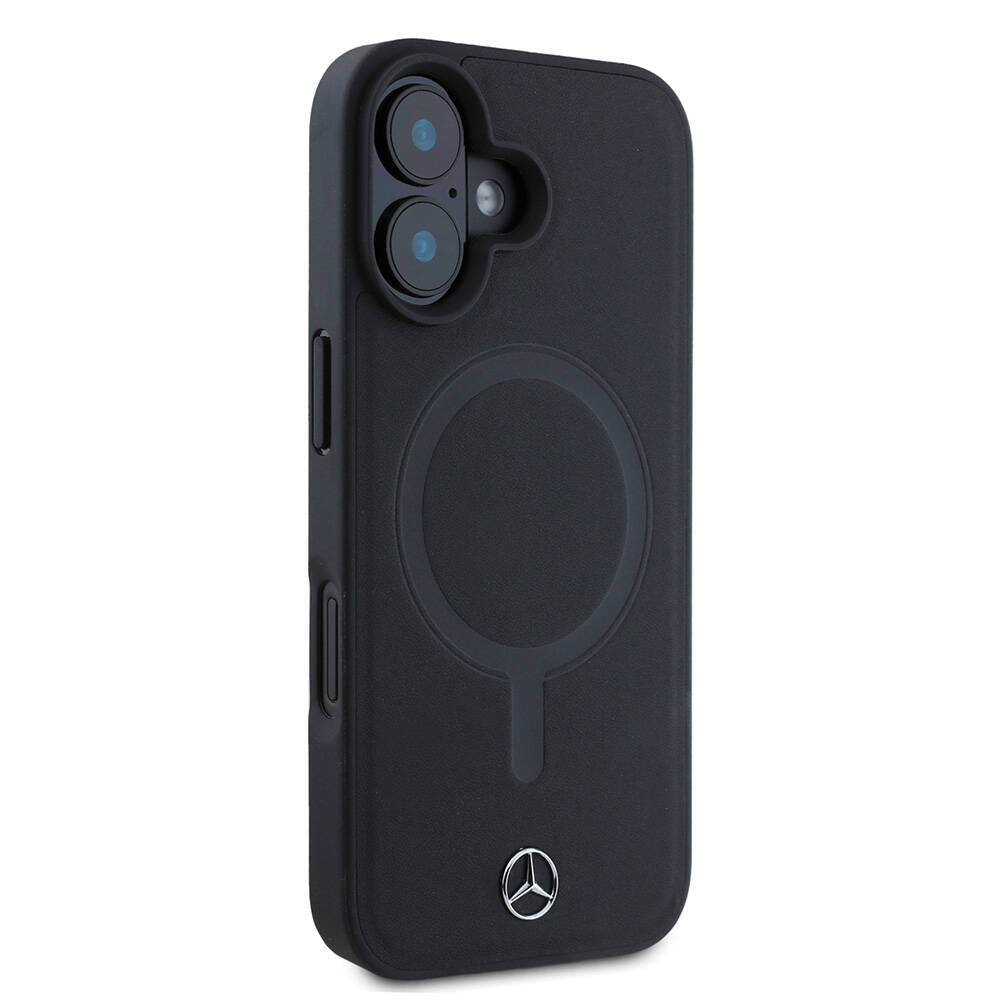 Mercedes Benz iPhone 16 Orjinal Lisanslı M-safe Şarj Özellikli Metal Yıldız Logolu Sade Pürüzsüz Deri Kılıf