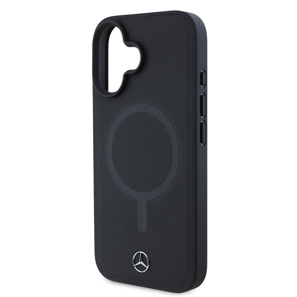 Mercedes Benz iPhone 16 Orjinal Lisanslı M-safe Şarj Özellikli Metal Yıldız Logolu Sade Pürüzsüz Deri Kılıf