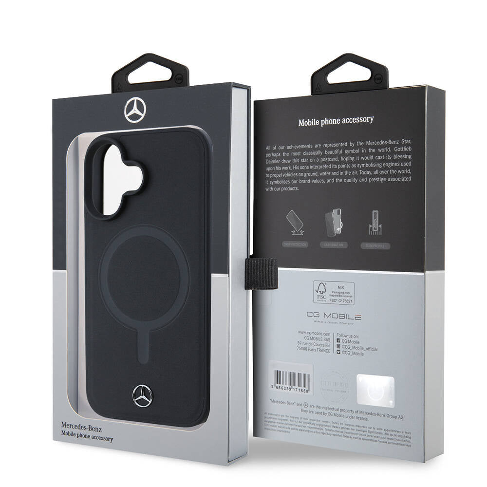Mercedes Benz iPhone 16 Orjinal Lisanslı M-safe Şarj Özellikli Metal Yıldız Logolu Sade Pürüzsüz Deri Kılıf