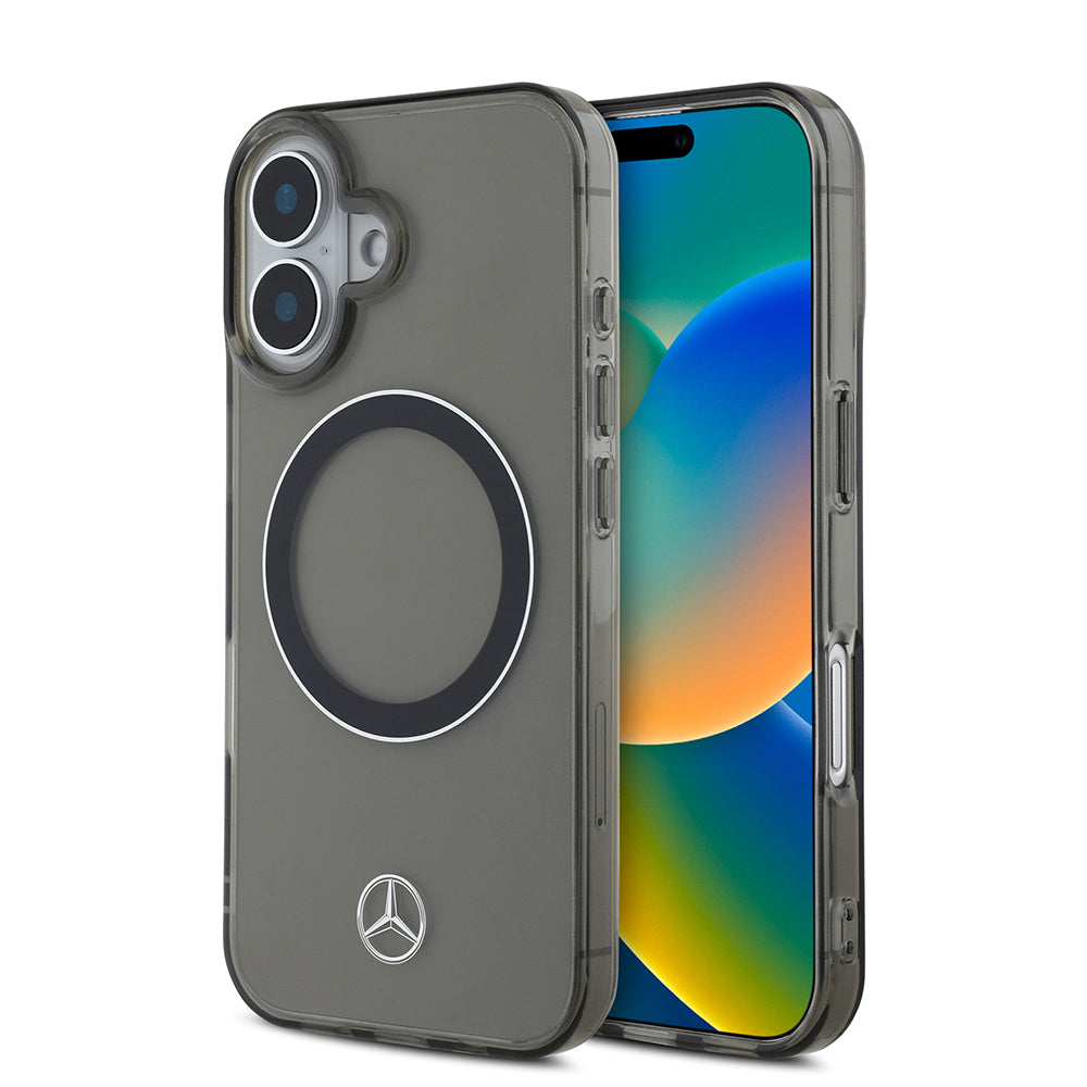 Mercedes Benz iPhone 16 Orjinal Lisanslı M-safe Şarj Özellikli Saydam Yüzey Silver Ring Kılıf