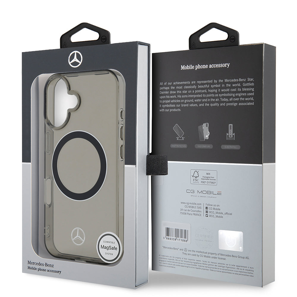 Mercedes Benz iPhone 16 Orjinal Lisanslı M-safe Şarj Özellikli Saydam Yüzey Silver Ring Kılıf