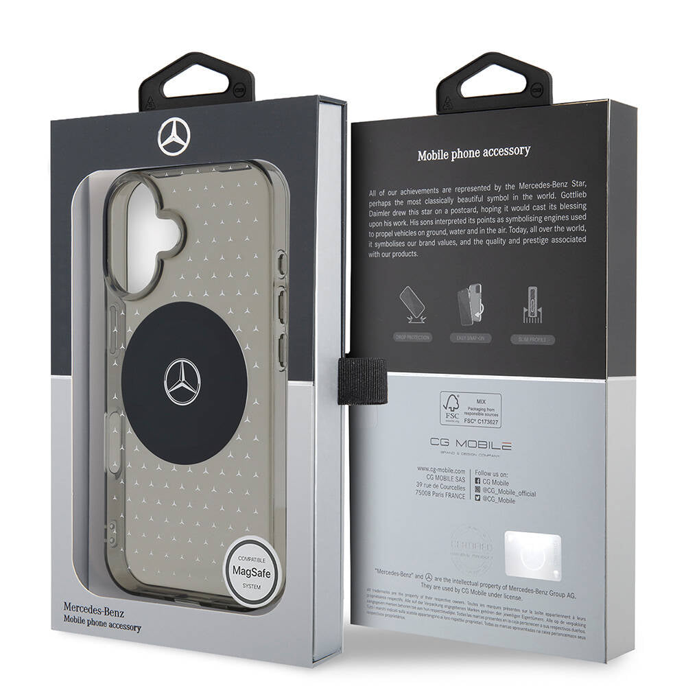 Mercedes Benz iPhone 16 Orjinal Lisanslı M-safe Şarj Özellikli Yıldız Desenli Transparan Kılıf