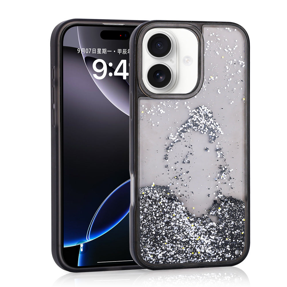 Cepax iPhone 16 Sıvılı Simli Şeffaf Arka Yüzey Keto Silikon Kılıf