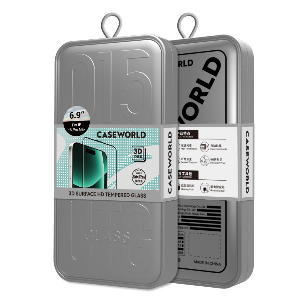 CaseWorld 0.25mm iPhone 16 Plus HD 3D Temperli Cam Ekran Koruyucu + Uygulama Aparatlı