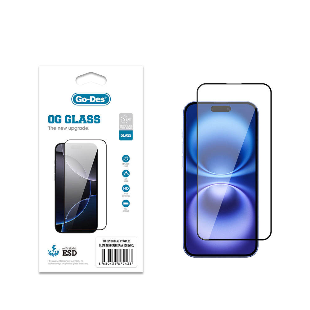 Go Des OG Glass iPhone 16 Plus Antistatik Temperli Cam Ekran Koruyucu