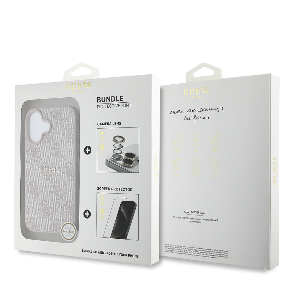 Guess iPhone 16 Plus Orjinal Lisanslı Kılıf + Ekran Koruyucu + Lens Koruyucu 3in1 Aksesuar Seti