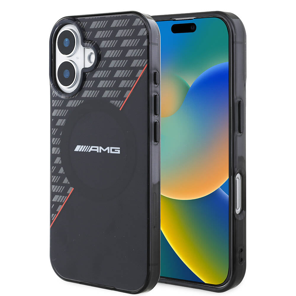 AMG iPhone 16 Plus Orjinal Lisanslı M-safe Şarj Özellikli Çift Katmanlı Kırmızı Çapraz Çizgili Kılıf