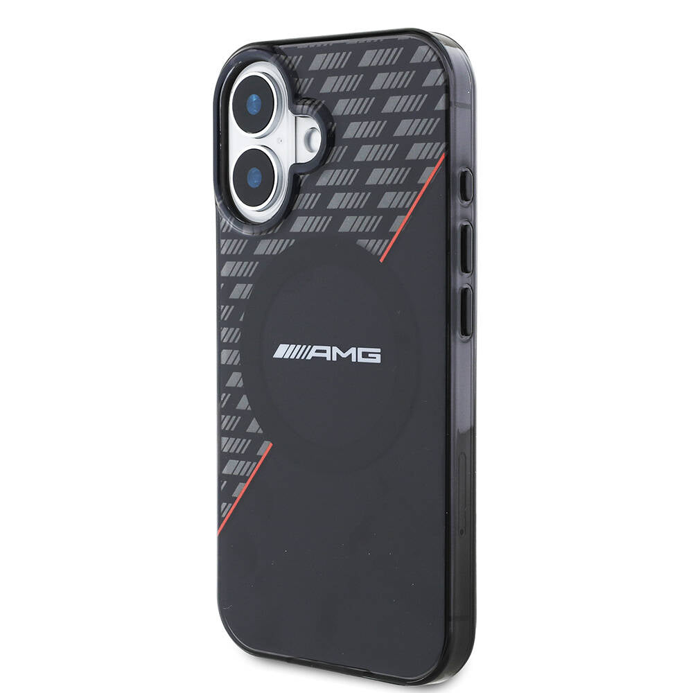 AMG iPhone 16 Plus Orjinal Lisanslı M-safe Şarj Özellikli Çift Katmanlı Kırmızı Çapraz Çizgili Kılıf