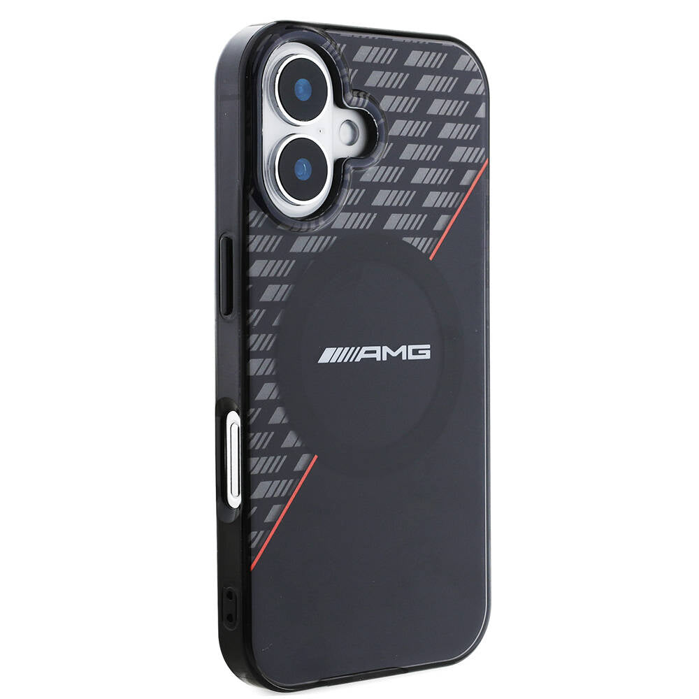 AMG iPhone 16 Plus Orjinal Lisanslı M-safe Şarj Özellikli Çift Katmanlı Kırmızı Çapraz Çizgili Kılıf