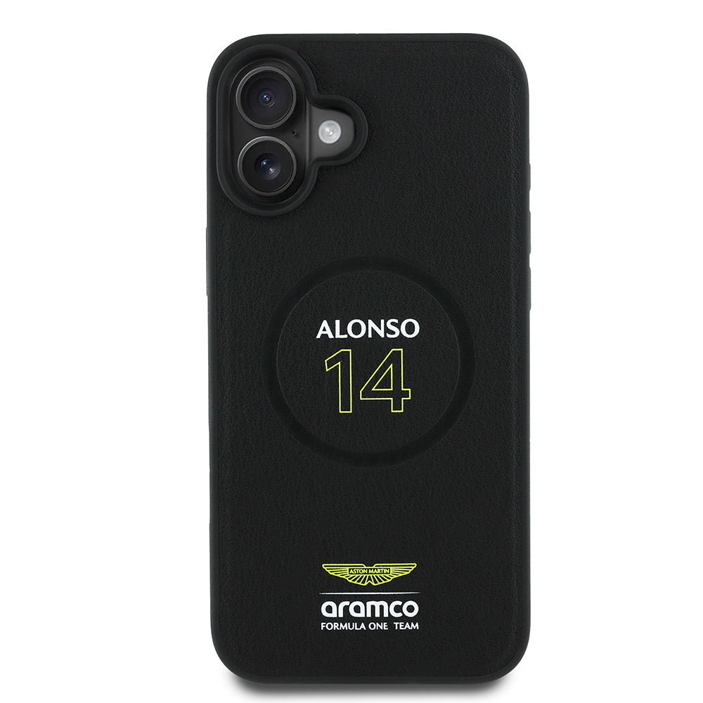 Apple iPhone 16 Plus Aston Martin Orjinal Lisanslı M-safe Şarj Özellikli PU Deri Alonso 14 Baskılı Kılıf