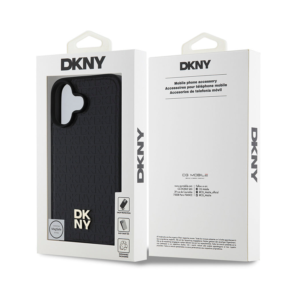 DKNY iPhone 16 Plus Orjinal Lisanslı M-safe Şarj Özellikli 3D Yazılı Repeat Pattern Kılıf