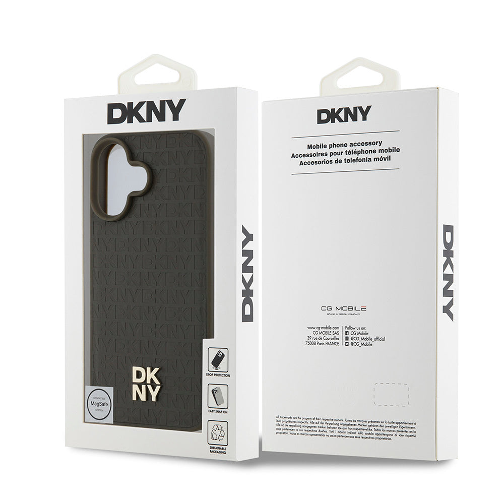 DKNY iPhone 16 Plus Orjinal Lisanslı M-safe Şarj Özellikli 3D Yazılı Repeat Pattern Kılıf