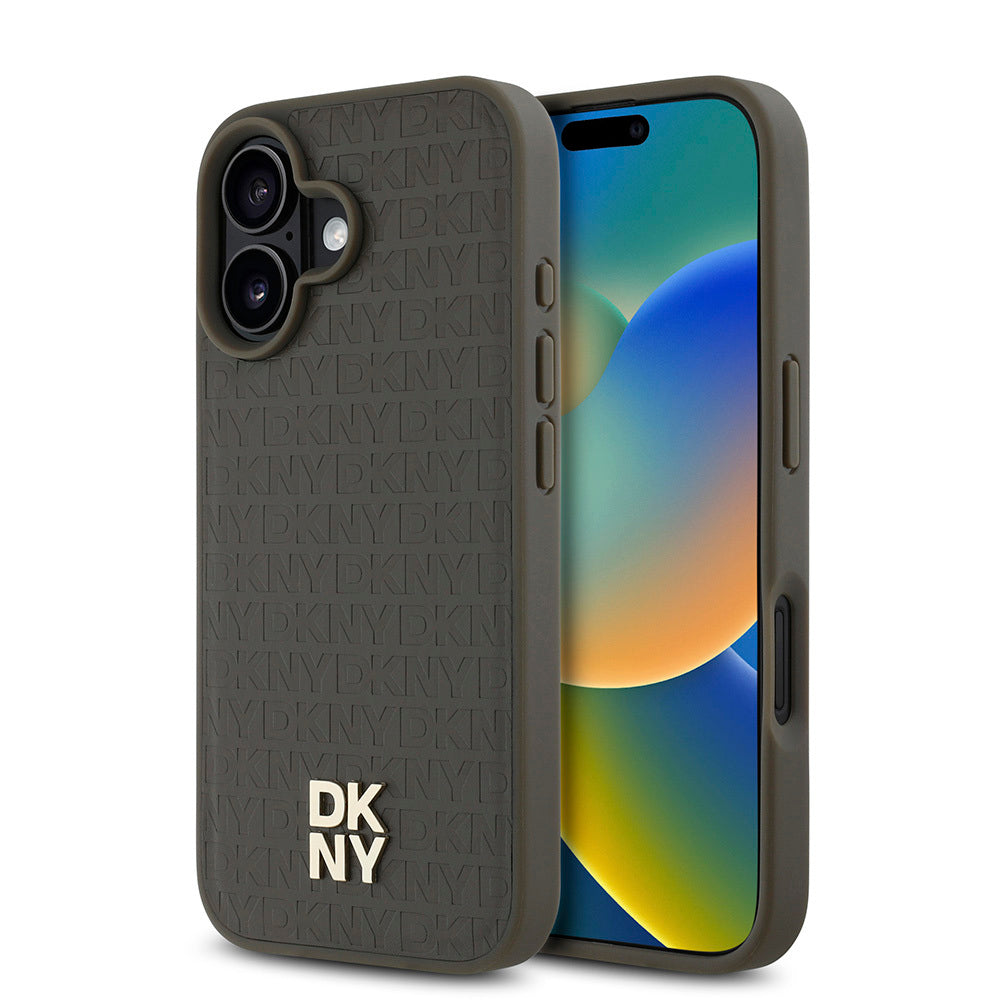 DKNY iPhone 16 Plus Orjinal Lisanslı M-safe Şarj Özellikli 3D Yazılı Repeat Pattern Kılıf