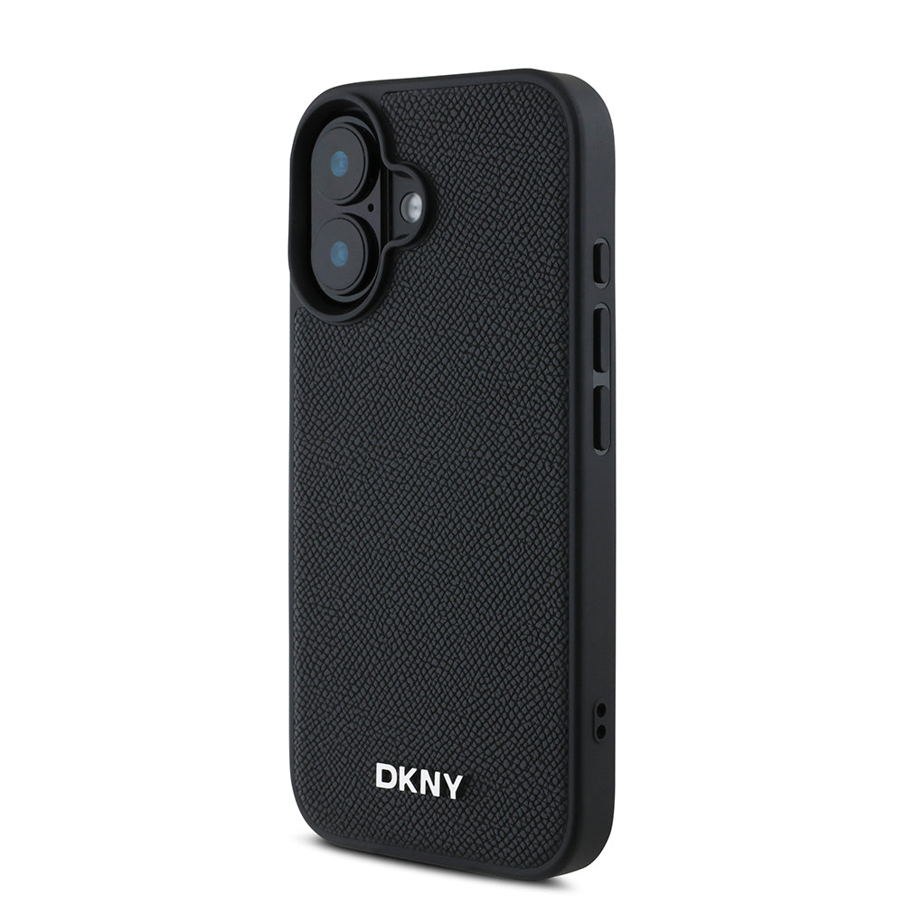 DKNY iPhone 16 Plus Orjinal Lisanslı M-safe Şarj Özellikli Metal Logolu PU Deri Grained Kılıf