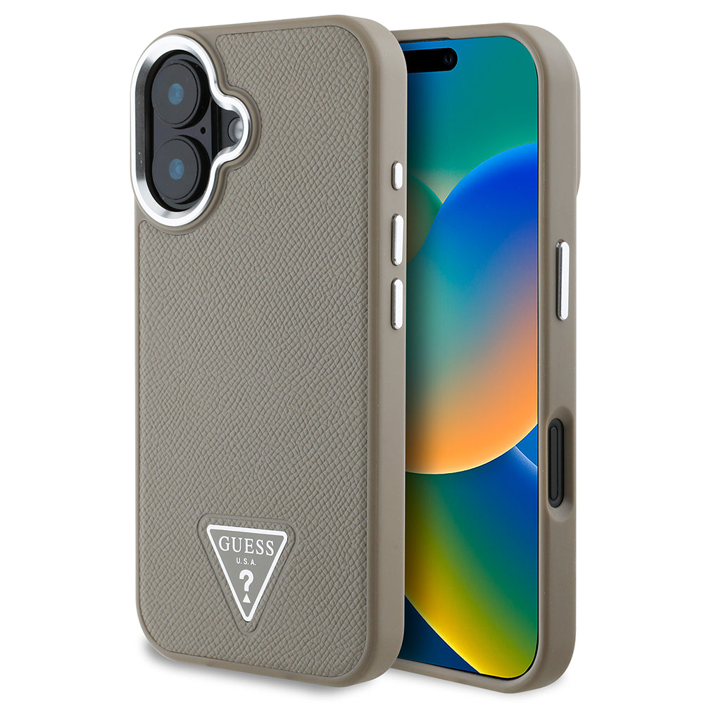 Guess iPhone 16 Plus Orjinal Lisanslı Magsafe Şarj Özellikli Grained Triangle Telefon Kılıfı-1