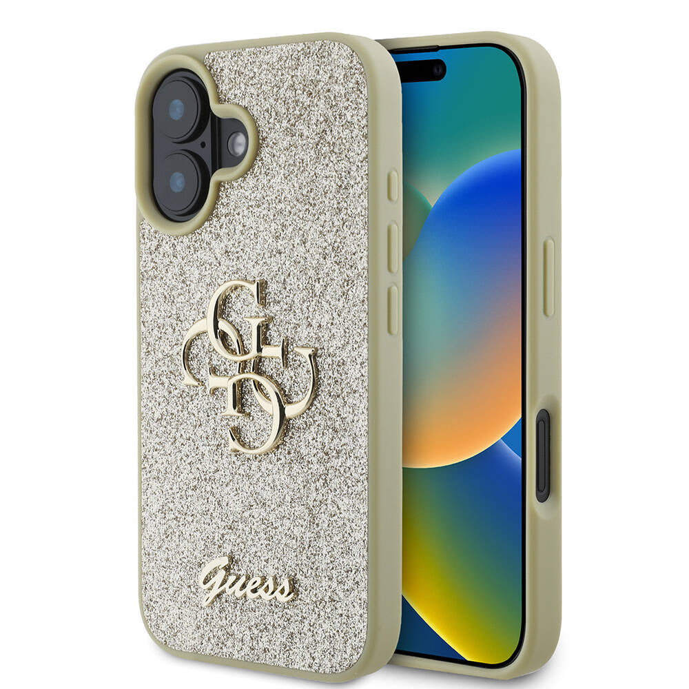 Guess iPhone 16 Plus Orjinal Lisanslı 4G Büyük Metal Logolu Glitter Telefon Kılıfı