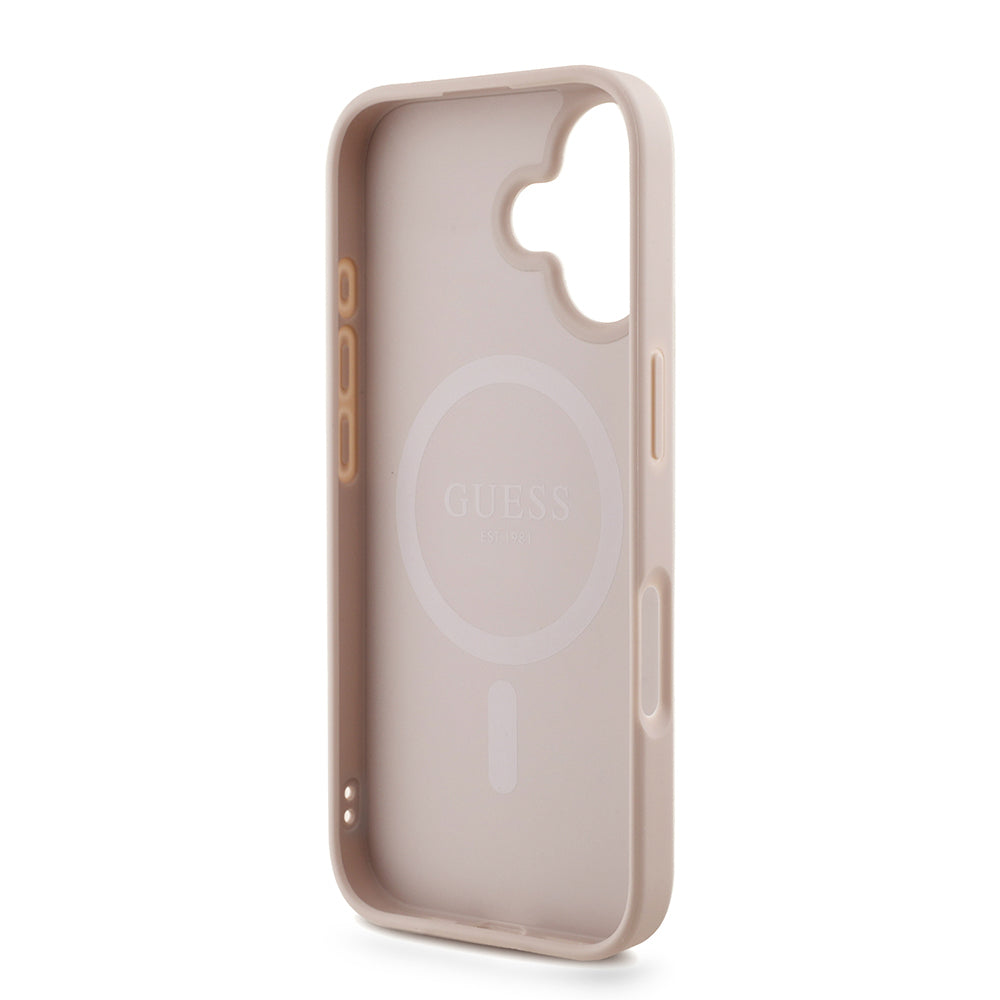 Guess iPhone 16 Plus Orjinal Lisanslı Magsafe PU Deri Bilek Askı İpli Yazı Logolu Telefon Kılıfı
