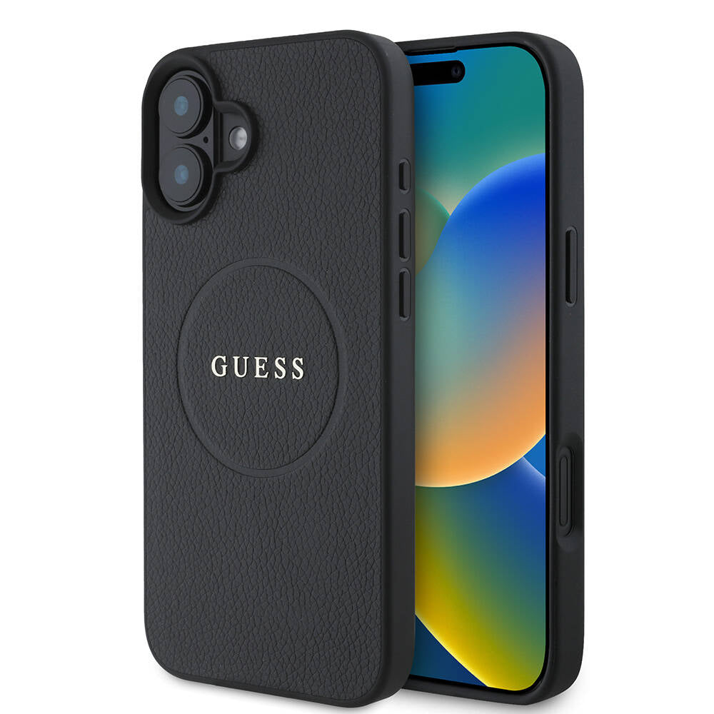 Guess iPhone 16 Plus Orjinal Lisanslı Magsafe Şarj Özellikli Yazı Logolu Grained Telefon Kılıfı