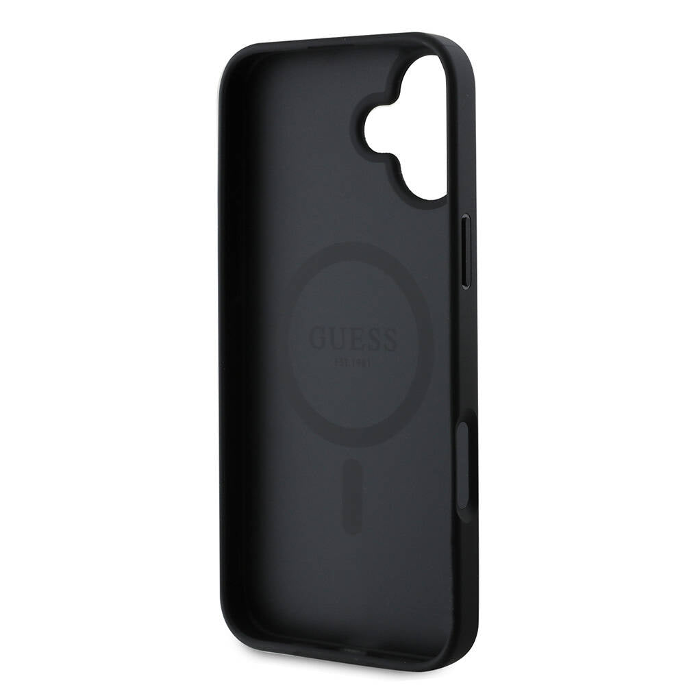 Guess iPhone 16 Plus Orjinal Lisanslı Magsafe Şarj Özellikli Yazı Logolu Grained Telefon Kılıfı