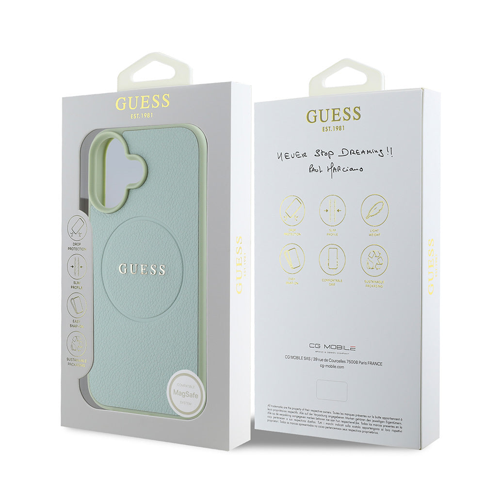 Guess iPhone 16 Plus Orjinal Lisanslı Magsafe Şarj Özellikli Yazı Logolu Grained Telefon Kılıfı