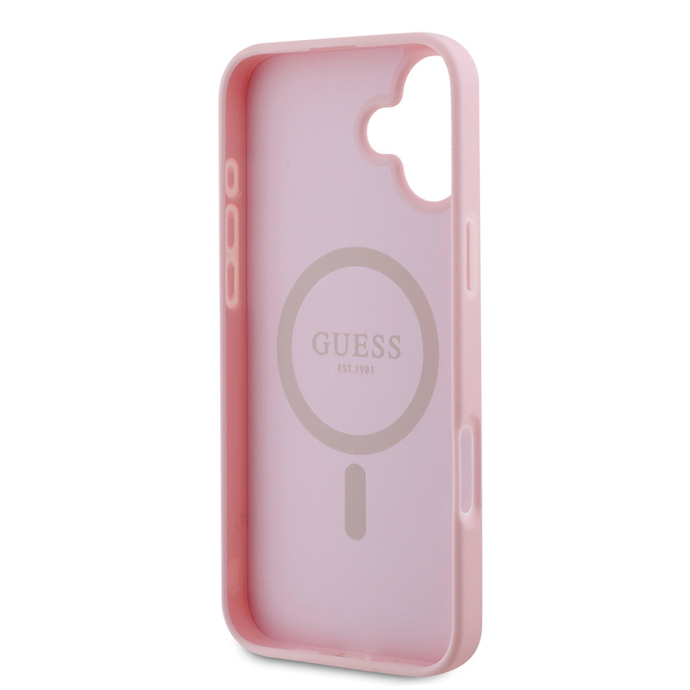 Guess iPhone 16 Plus Orjinal Lisanslı Magsafe Şarj Özellikli Yazı Logolu Grained Telefon Kılıfı