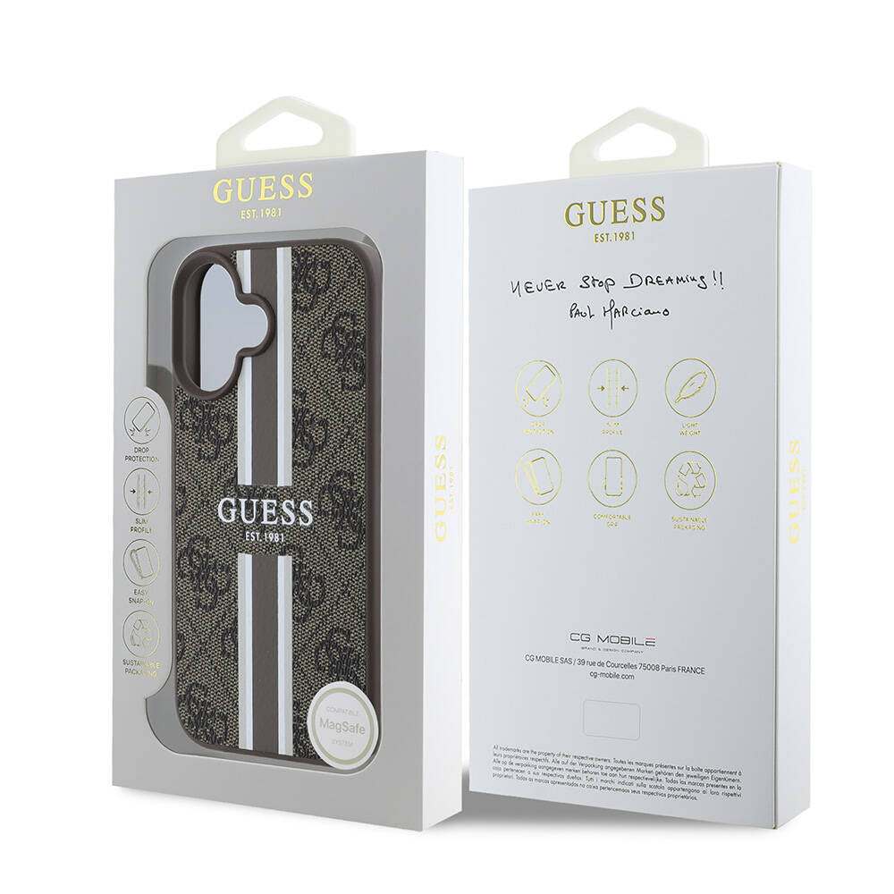 Guess iPhone 16 Plus Orjinal Lisanslı Magsafe Şarj Özellikli 4G Şerit Tasarımlı Printed Telefon Kılıfı