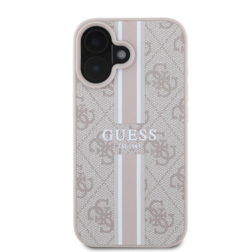 Guess iPhone 16 Plus Orjinal Lisanslı Magsafe Şarj Özellikli 4G Şerit Tasarımlı Printed Telefon Kılıfı